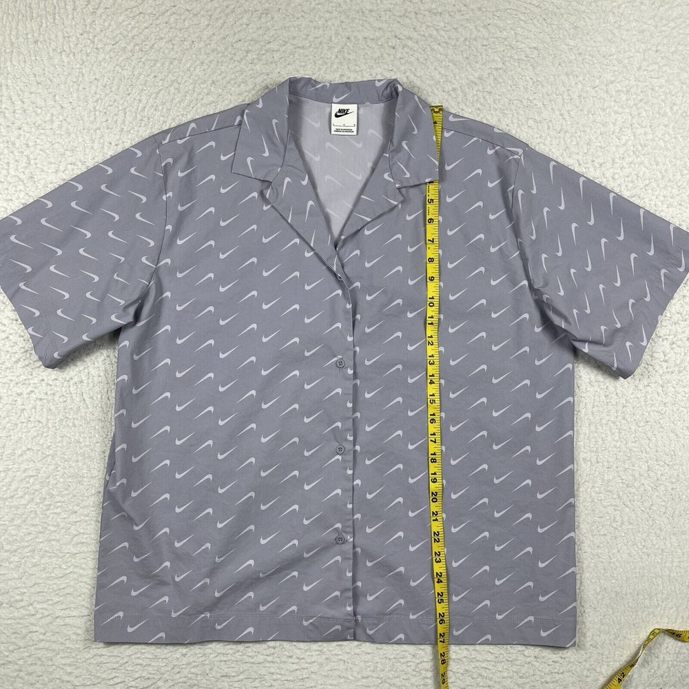 Nike Shirt Womens Large Indigo Haze NSW Everyday MOD Woven AOP Swoosh Ladies Top - Picture 6 of 10